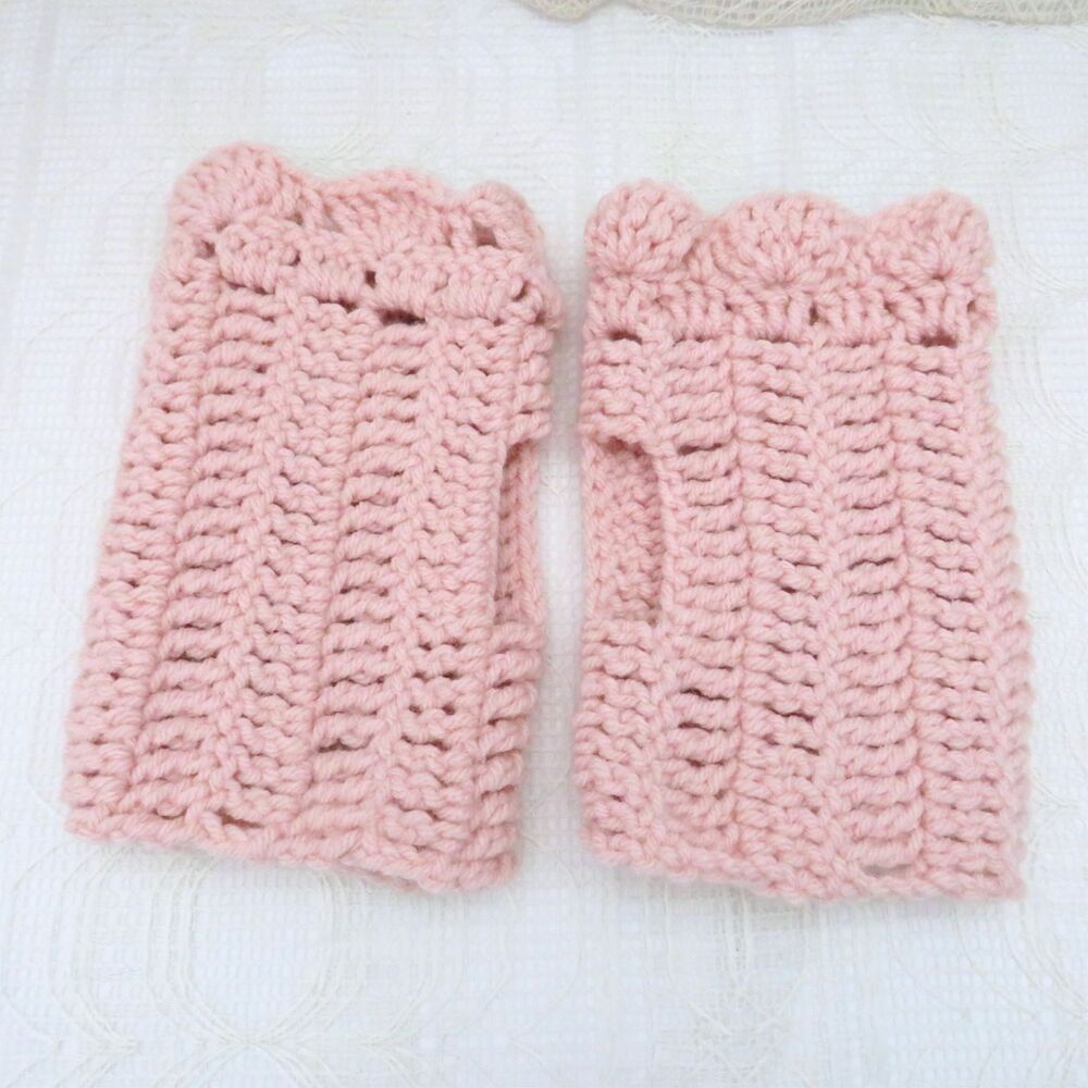 Fingerless Gloves, Peach Handwarmer Mittens, Handmade Crocheted Ruffled